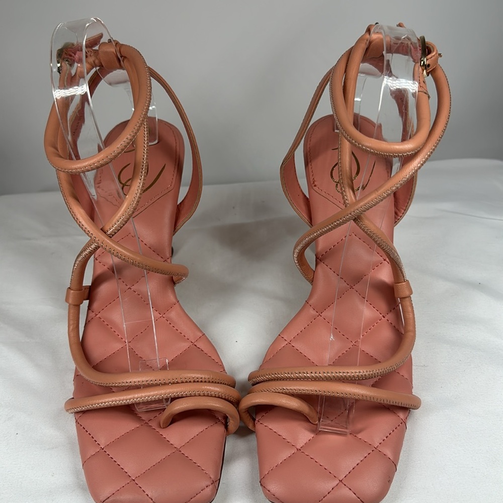 Sam Edelman | Women’s Maven 9.5 Peach Strappy Sandals Leather Square Toe - Picture 3 of 8